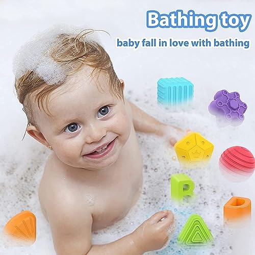 Image of WireScorts Baby Shape Sorting Block, Montessori Sensory Toys with Blocks Colorful Cube and Alphabets, Shape Sorting Toy with Elastic Bands Fine Motor Skill Toy, Preschool Learning Toys