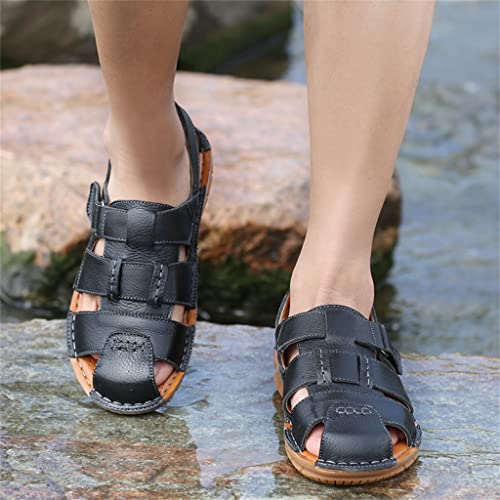 Men Sandals Leather Cowhide Beach Sandals Male Toe Outdoor Men's Casual Shoes(43)4