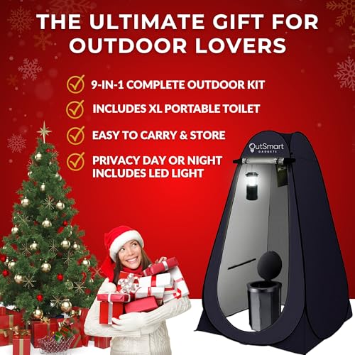 Image of Outdoor Portable Toilet Set for Adults with Camping Night Lantern, Folding XL Toilet, Pop Up Privacy Tent and Carry Bags, Multipurpose Potty, Washable and Foldable for RV Travel