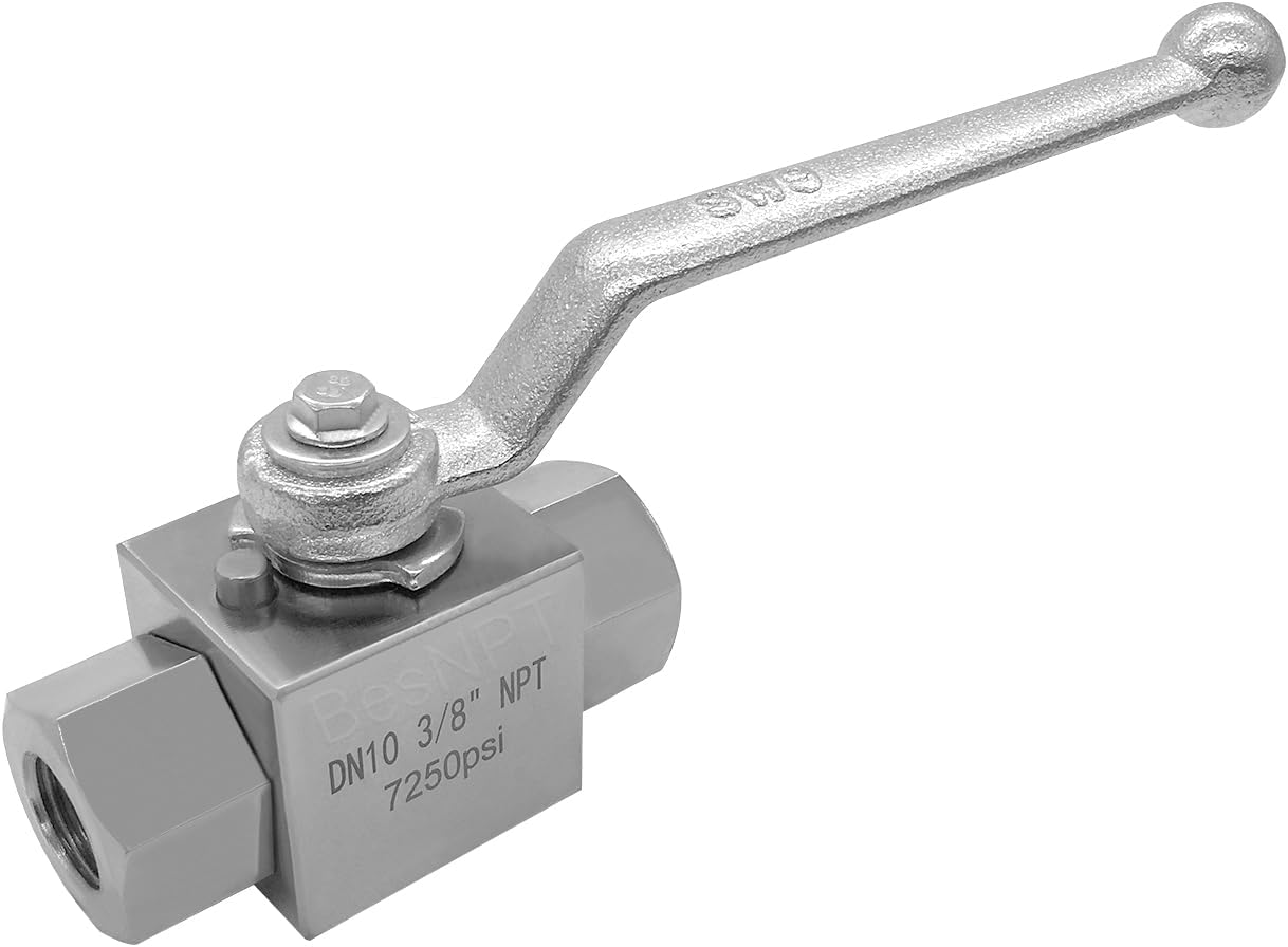 Hydraulic Valve 3/8 Inch NPT 7250 PSI High Pressure, 2 Way Hydraulic Shut-Off Ball Valve