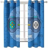 Xisnuient 2Pcs Kids Boy Teen Dormitorio Blackout Cortinas Azul Púrpura Galaxy Star Game Controller Graffiti Impresión 3D Gamer Sala de Estar Cortina Grande con Agujeros (Azul,117x137 cm)