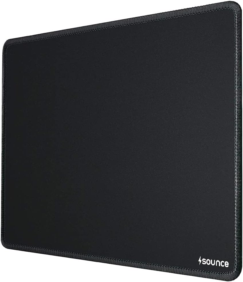 Sounce Mouse Pad Speed Type Mouse Pad with Antifray Stitched Embroidery Edges, Non-Slip Rubber Base Mousepad for Laptop PC (260mm x 210mm x 2mm) (Black)