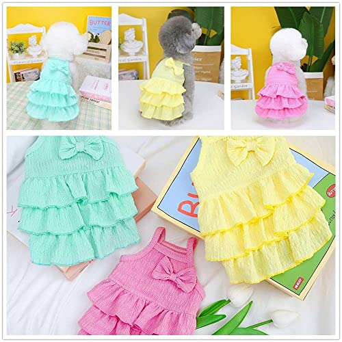 Dog Dress Princess Multi-Layer Pleated Skirt Bow Pet Dress For Small Dog Puppy Cat Wedding Dress Puppy Clothes(S,Green) #TOP5