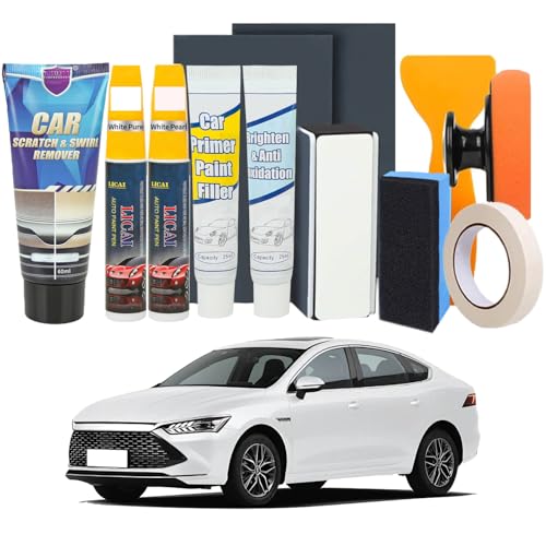 Lalieffacely Reparador Arañazos Coche, Pulimento Coche Arañazos, Kit de Quita con Pasta y Pintura para Reparación de Arañazos de Pintura y Ramitas y Clavos (Blanco puro + Blanco perla)
