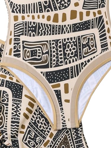 Image of WDIRARA Girl's Boho Print Ruffle Hem Bikini Swimsuit 2 Piece Bathing Suits One Piece Swimsuit with Wrap Beach Skirt