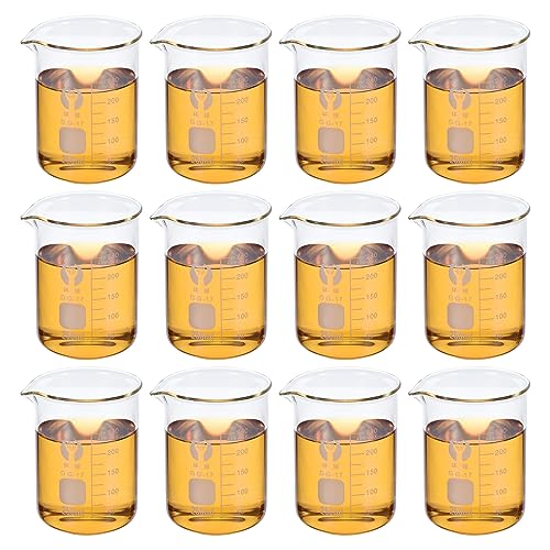 PATIKIL 250ml Low Form Glass Beaker, 12 Pack 3.3 Borosilicate Glass Graduated Printed Scale Measuring Cups with Spout for Kitchen Lab Liquids