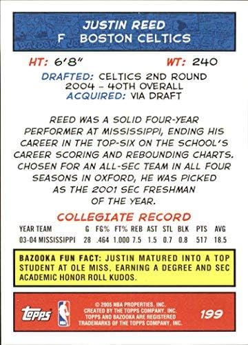 Miniatura 2 de 2004-05 Topps Bazooka #199 Justin Reed RC NBA Basketball Trading Card