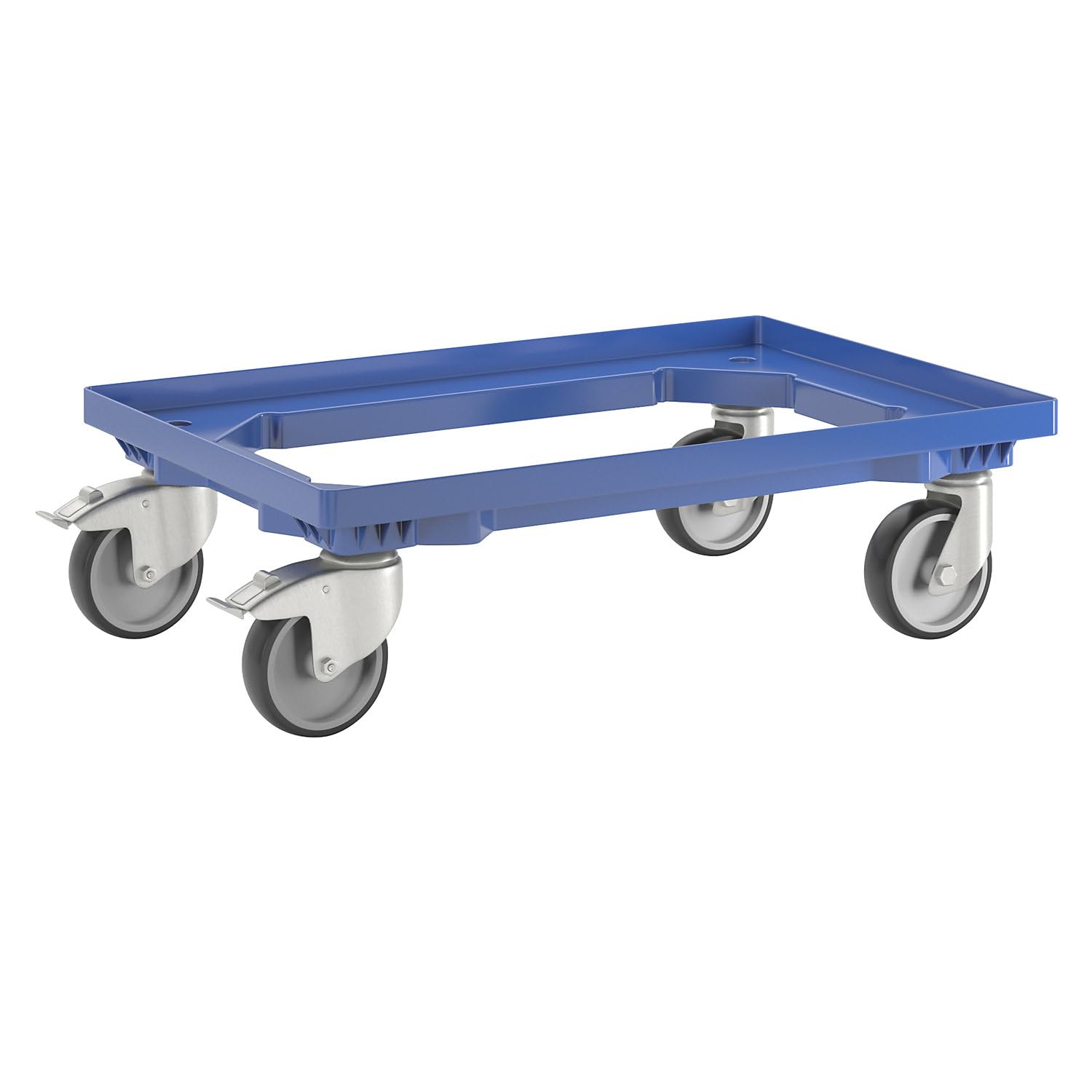 eurokraft | Plateau roulant professionnel | 600 x 400 mm | 4 roulettes pivotantes | dont 2 avec dispositif de blocage | bleu