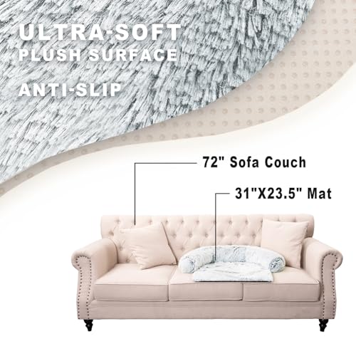 Image of Calming Dogs /Cats Bed Mats, Dog Pad Washable Removable Couch Cover, Plush Long Fur Mat for Pets, Waterproof Lining, Perfect for Small, Medium and Large Dogs and Cats (Gradient Gray, 31 inchx23 inch)