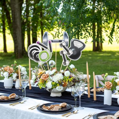 Image of Set of 15,Gym Theme Centerpiece Sticks,Weight Lifting Motion Table Toppers,Biceps Dumbbells Kettlebells Bodybuilding Cupcake Picks,Fitness Themed Birthday Party Decorations