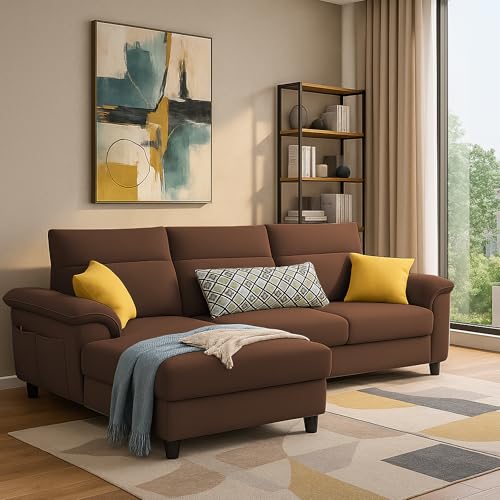 Image of Casaliving Seams LHS 4 Seater L Shape Sofa for Living Room (Brown Fabric) Premium Fabric Sofa