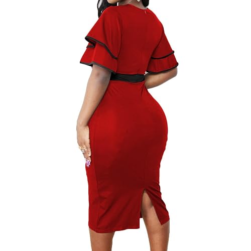 bodycon dress business casual Berylove Women Peaked Lapel Work Dress Black Bodycon Midi Business Casual Dress with Slit, Black / L