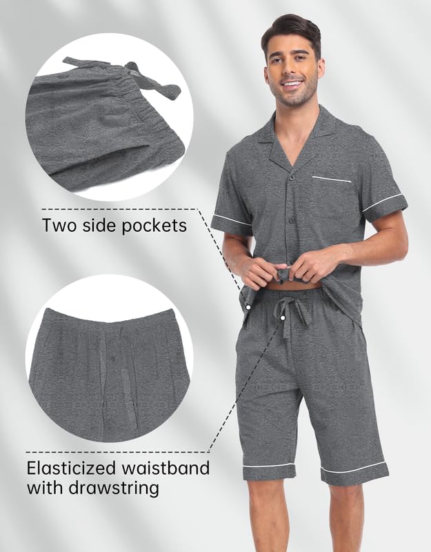 COLORFULLEAF Men's Pajama Sets Soft Cotton Short Sleeve Pajamas for Men Lounge Pants Button Down Sleepwear with Pockets S-XL4