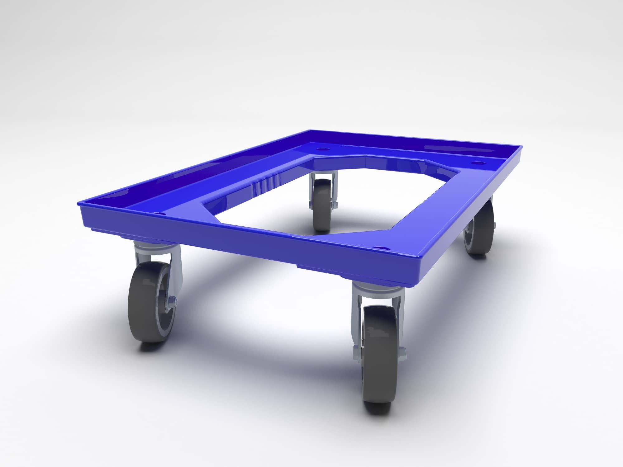 Heavy Duty 600 x 400mm Euro Plastic Stacking Container Dolly with 4 x Swivel Castors - 300kg Load Capacity