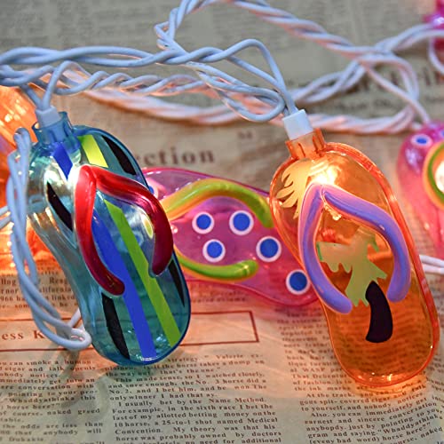 Multicolor Beach Flip Flop String Lights, 8.5Ft Beach Themed Outdoor Party Lights With 10 Multicolor Slipper Lights, Summer Ocean Decorations String Lights For Bedroom Camping Decks Party Lighting #TOP2