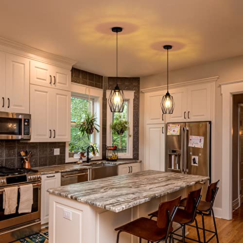 Vintage Black Pendant Light Fixture, Retro Farmhouse Mini Glass Pendant Lighting Industrial Cage Pendant Lamp for Kitchen Island, Dining Room, Bedroom, Hallway, Entryway - Image 4