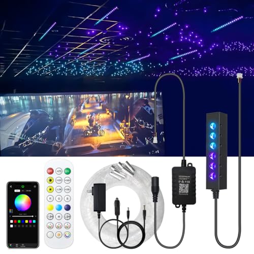 Image of AKEPO 3.2W Mini Size 6-Hole RGB Colorful Star Chasing Fiber Optic Light Kit, 9.8ft 360pcs*0.75mm /0.03in APP Control Milti-Color Sound Activated Starlight Headliner Kit for Car Home Use