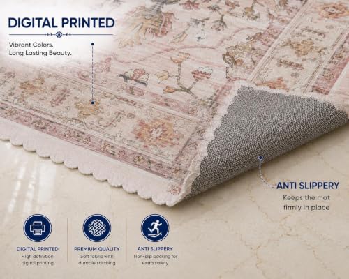 Image of RD TREND Carpet for Hall Digital Printed Carpet for Living Room 52x84 inch | Anti Slip Backing Rug for Bedroom Floor & Home Decor | Nude Pink