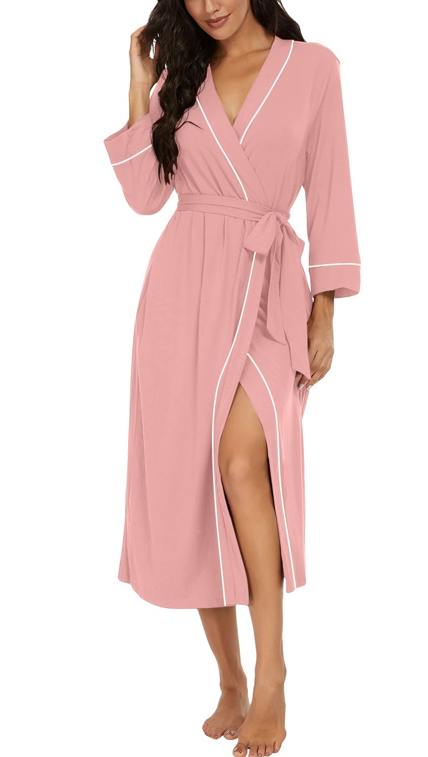 PrinStory Robes for Women 3/4 Sleeve Long Bath Robe XS-4XL