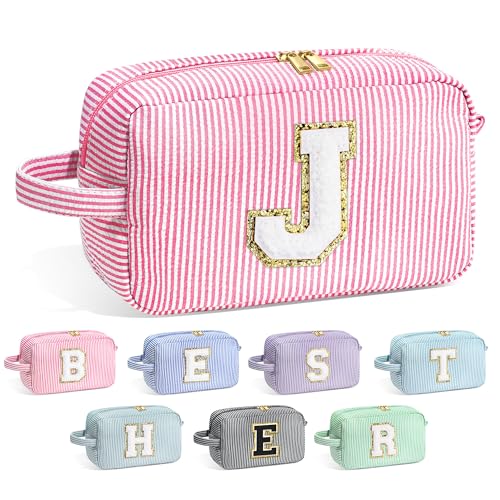 Image of YOOLIFE Initial Makeup Bag for Women - Monogram Cute Makeup Bags Cosmetic Case Toiletry Pouch for Women Her Best Friend Sister Teacher, Personalized Birthday Gifts for Women, Pink J
