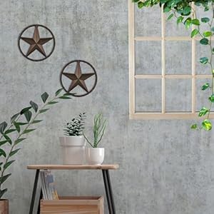 Rustic western style decor star metal rope circle 8 in dark brown wall fence gate door hanging decoration 2 pcs a set  urban country home decor