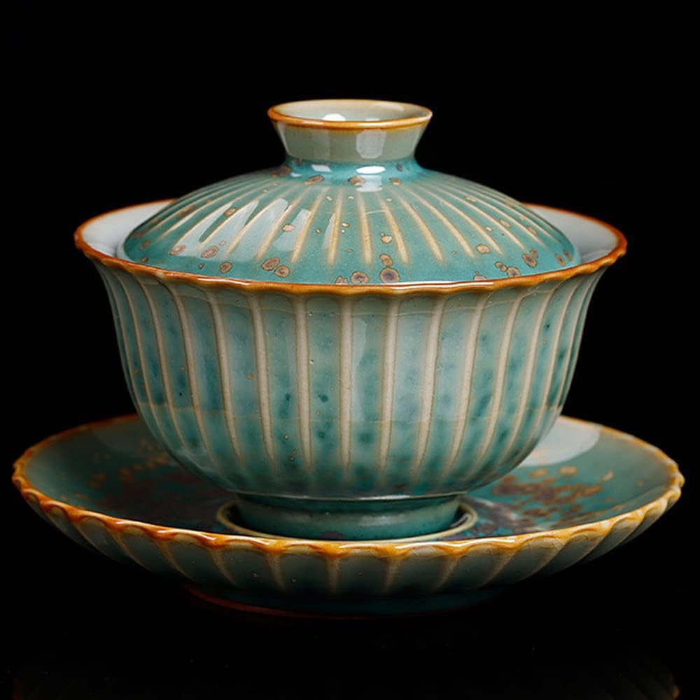 XIALON 140ml Green Glaze Gaiwan Vintage Ceramic Kung Fu Tea Bowl Cup Tureen Kung Fu Tea Set