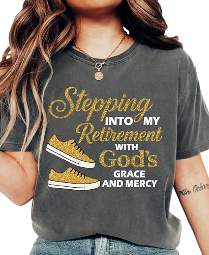 Retired 2026 Shirt for Women Men Vintage Stepping Into My Retirement with Gods Grace and Mercy Retirement Shirts Retired Gifts for Men Women 2026 Retirees Christians