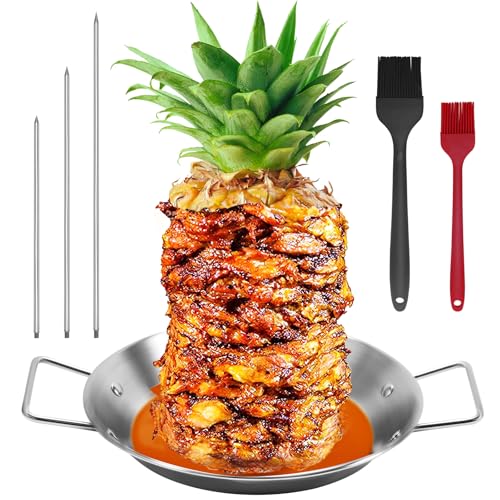 Al Pastor Skewer for Grill, Shawarma Skewer Stand, Stainless Steel Brazilian Vertical Spit with 3 Removable Spikes(8”/10