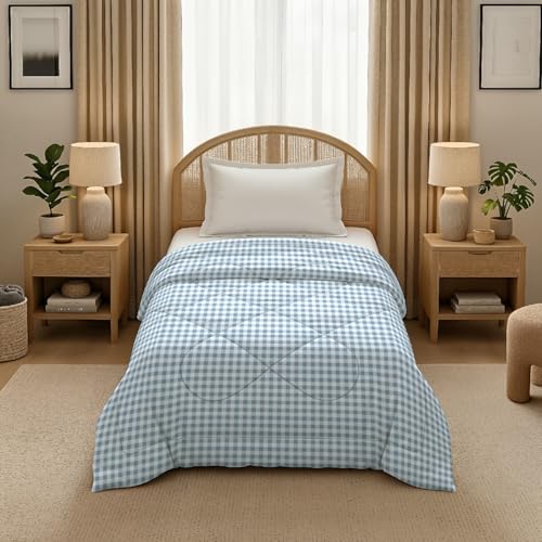 Image of MORADO Glace Cotton AC Comforter /Blanket /Quilt for Single Bed | Soft & Breathable Lightweight AC Quilt | Reversible All Season Bedding Comforter |Size 60x90 Inches,White Grey Check,Single