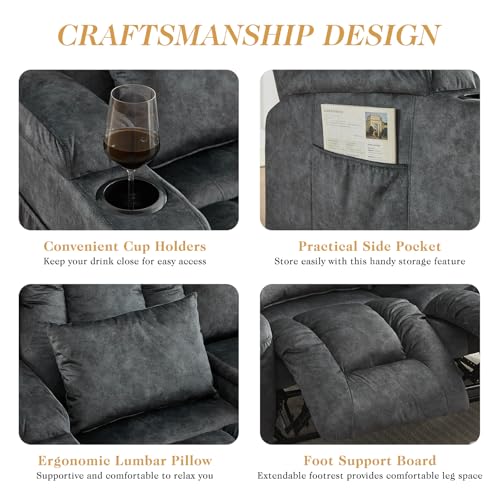 Image of Loveseat Recliner Sofa,RV Wall Hugger Recliners for Small Spaces,Reclining Loveseat Sofa Recliner with Cup Holders /Lumbar Pillows,RV Furniture (Velvet Gray, 56 inch 2-Seater)
