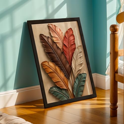 Image of NoWorries 3D Colorful Leaf Wall Painting with Frame Set of 1 | Premium Textured Botanical Leaves Artwork, Luxury Nature Wall Decor for Living Room, Bedroom, Office and Home Decoration (3d Art-17,13x19inch)