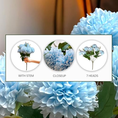 Image of Art Street Artificial Flower Bunch| Silk Blue Hydrangea Flower for Home| Bedroom, Living Room & Office Decoration |Christmas Day, New Year Set of 4 |11 Inch (Without Vase)