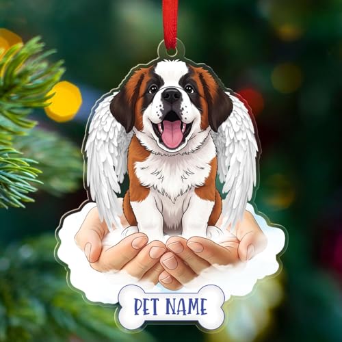 Adorno conmemorativo personalizado de perro de San Bernardo, regalo de condolencias por pérdida de mascotas, adornos personalizados de perros con alas de ángel, adornos acrílicos con forma de recuerdo Adorno conmemorativo personalizado de perro de San Bernardo, regalo de condolencias por pérdida de mascotas, adornos personalizados de perros con alas de ángel, adornos acrílicos con forma de recuerdo