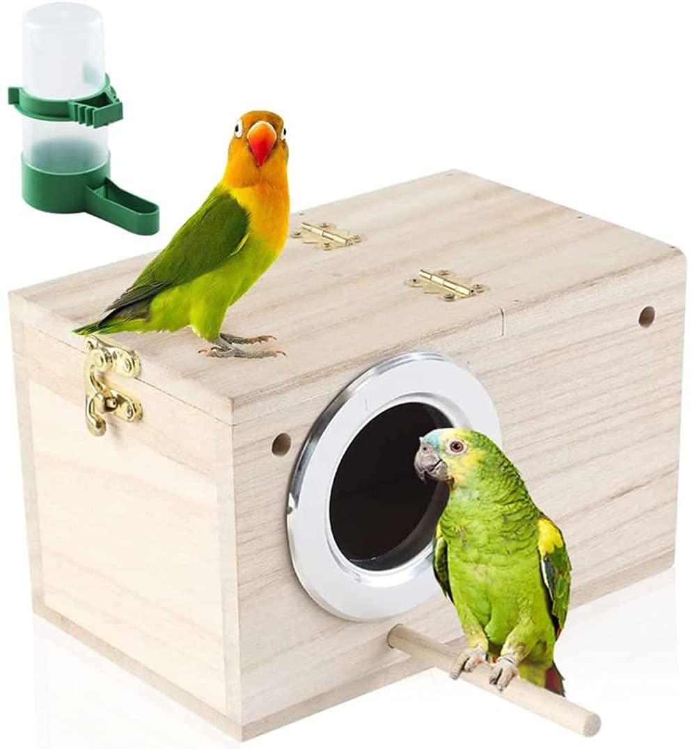 V&U JT-House Wood Bird Nest for Cage, Parrot Nest Breeding Box,Parakeet Nesting Box, Bird Nest Breeding Box Wood Bird Cage Accessories for Finch Lovebirds Cockatiel Budgie Conure Parro