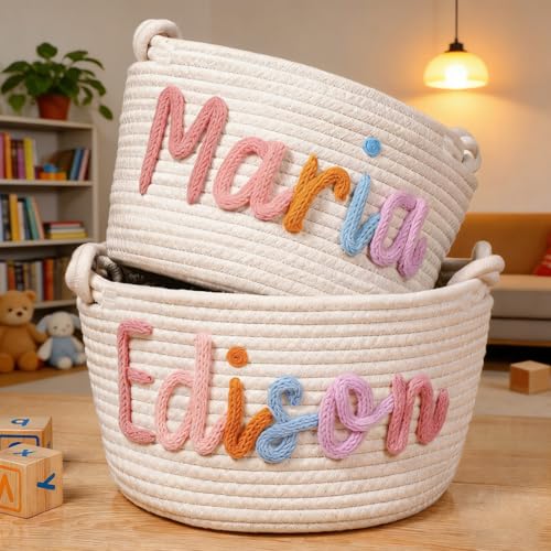 Cesta Personalizada Para Baby Shower, Cestas De Algodón Trenzado Personalizadas Con Nombre Para Bebés, Organizador Para Guardar Pañales Y Ropa, Regalo Para Recién Nacidos