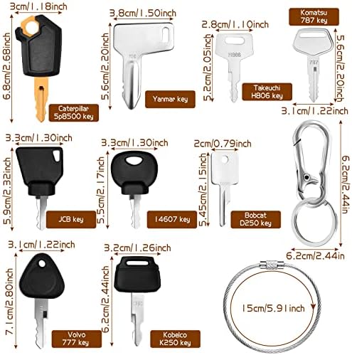 11PCS Digger Keys, Ignition Starter Key Set with Keyring, Agricultural/Excavator Machinery Master Plant Key for Caterpillar, Kobelco, Komatsu, Kubota, Dumper, Tractor, Dozer, Roller