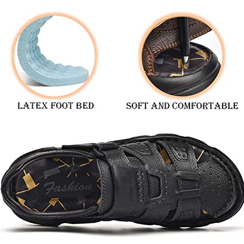 Image of Men's Sport Sandals Closed Toe Outdoor Handmade Leather Sandal Adjustable Summer Fisherman Beach Shoes