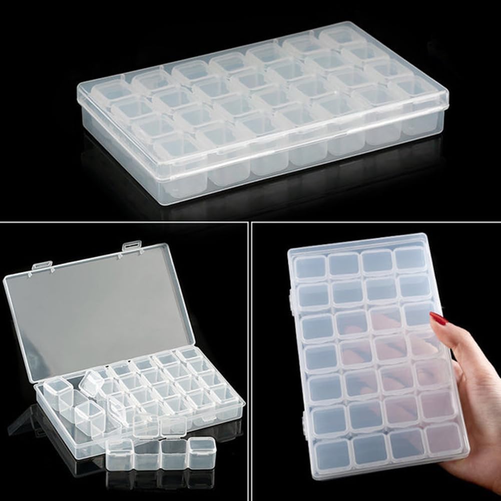 28 Grids Plastic Storage Box, 6 Pack, Clear Diamond Embroidery Painting Boxes, Bead DIY Craft Organizer Jewelry Storage Container