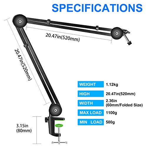 Aokeo Microfoonstandaard voor bureau, verstelbaar, zware tafel microfoonstandaard, armgalg voor Blue Yeti, professionele… - Image 5