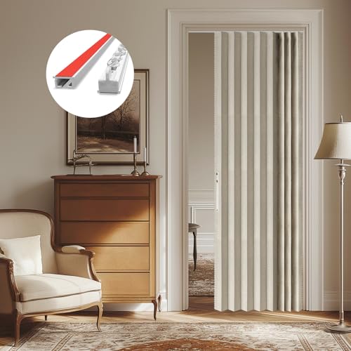 Image of AJAZZ 100% Blackout Accordion Door Curtains Magnetic Door Curtain Blackout Curtains for Bedroom, Doorway Curtain Sets Included Tracks (1Panel, 43W x 79 L, Cream White)