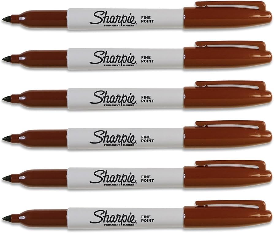Sharpie Permanent Marker, Fine Point, Brown, 6-Pack