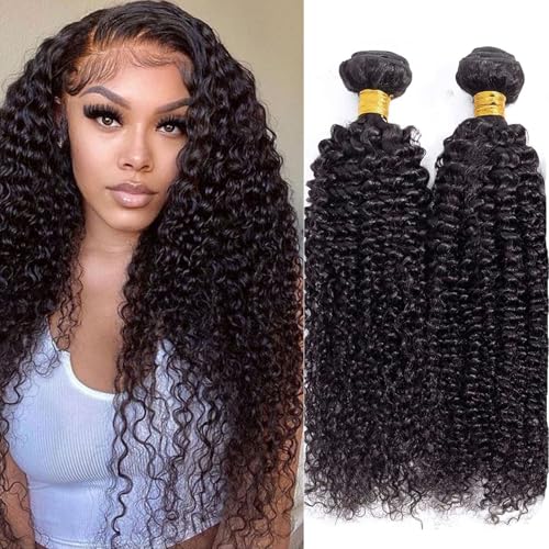 Huarisi Curly Bundles Brazilian Human Hair 26 28 Inch 200g Long Kinky Curly Weaves 2 Bundles 10a Unprocessed Virgin Hair Extensions Sew in Weaving