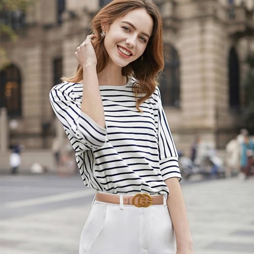 Image of Women's Fashion Classic Metal Buckle Leather Belt with Jeans Dress