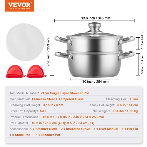 ANSNOW Steamer Pot, Steamer Pot for Cooking with 5Qt Stock Pot and Vegetable Steamer,-Grade Steamer Cookware with Lid for Gas Electric Induction Grill Stove/1 Tier 24Cm/1 Tier 24Cm - Image 3