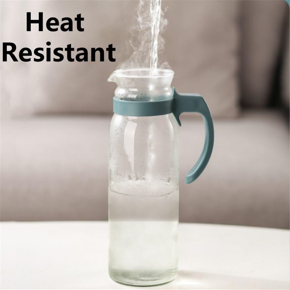 Jarra Agua Fria Hervidores de Agua de Vidrio de Gran Capacidad con Tapa y asa Jarra for Jugo, té, Leche, dispensador de Bebidas, Olla de 1100 ml Jarra Agua Detox Frutas(Blanco)