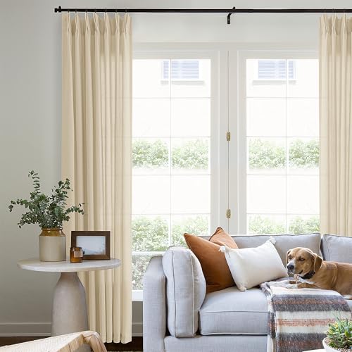 Light Filtering Pinch Pleat Linen Curtains 102 Inches Long for Living Room Pleated Draps with Hooks Rings for Traverse Rods Back Tab 102 Inch Boho Farmhouse Rustic Sheer Curtains Warm Beige Tan 40x102