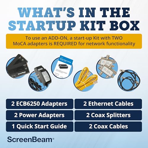Image of ScreenBeam MoCA 2.5 Network Adapter for Higher Speed Internet, Ethernet Over Coax - Starter Kit (Model: ECB6250K02)