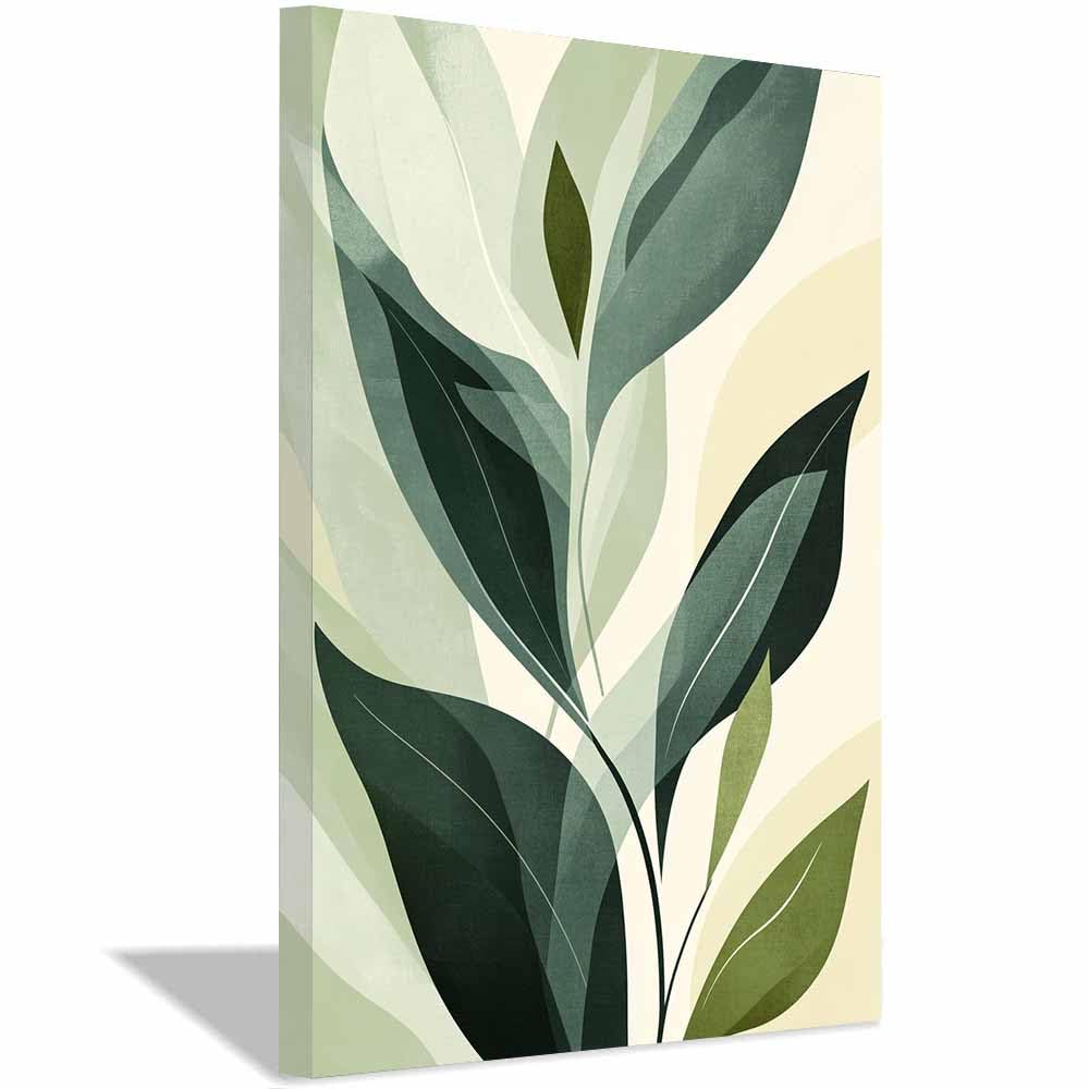 QUSAAOU Modern Wandbild Grün Beige Minimalistisches Blatt Design Modern Kunstdruck Auf Leinwand Bild Schlafzimmer üBer Bett Room Decor Geschenke Moderne Kunst-Abstrakt(Green)-70x100cm Ungerahmt