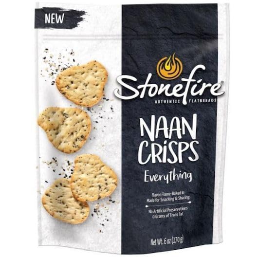 Stonefire Authentic Flatbreads Naan Crisps, Everything, Perfect for Snacking & Dipping, 6 Ounce (Pack of 12)