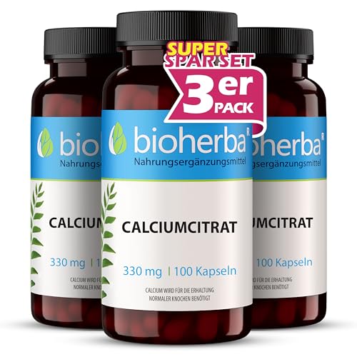 Calciumcitrat Kapseln – 300 Stück hochdosiert mit 330 mg Calcium von BIOHERBA PZN 19642729
